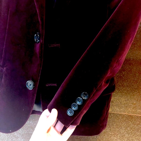 Burgundy Velvet blazer jacket Crewcuts boys 6 ludlow - Picture 4 of 5